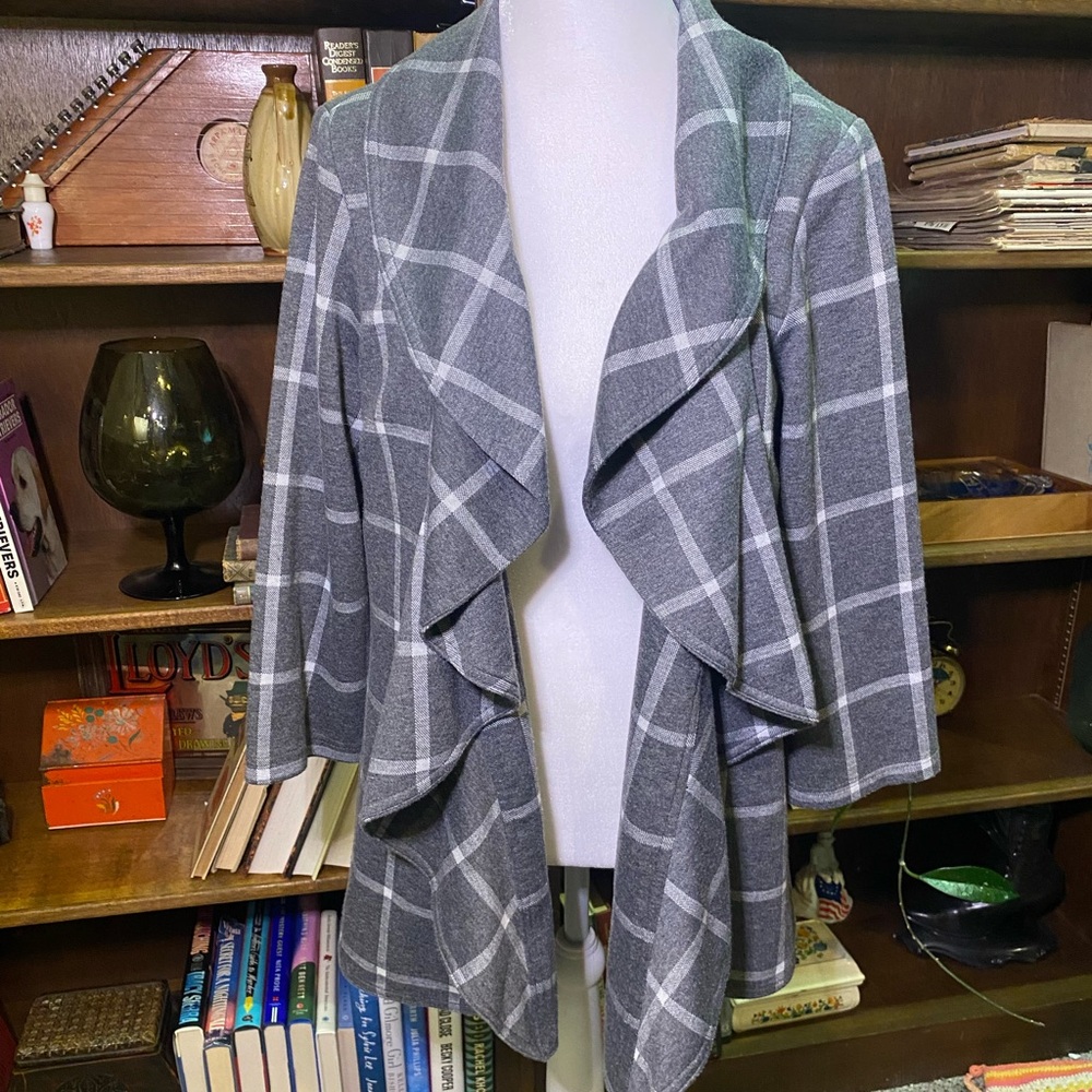 Calvin Klein Gray and White Geometric Cardigan